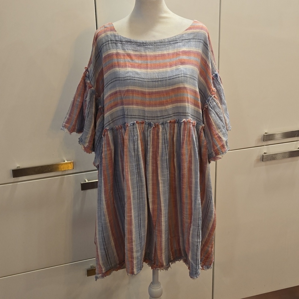 Free People Summer Nights Striped Tunic Cotton Blue Pink Womens Size Medium